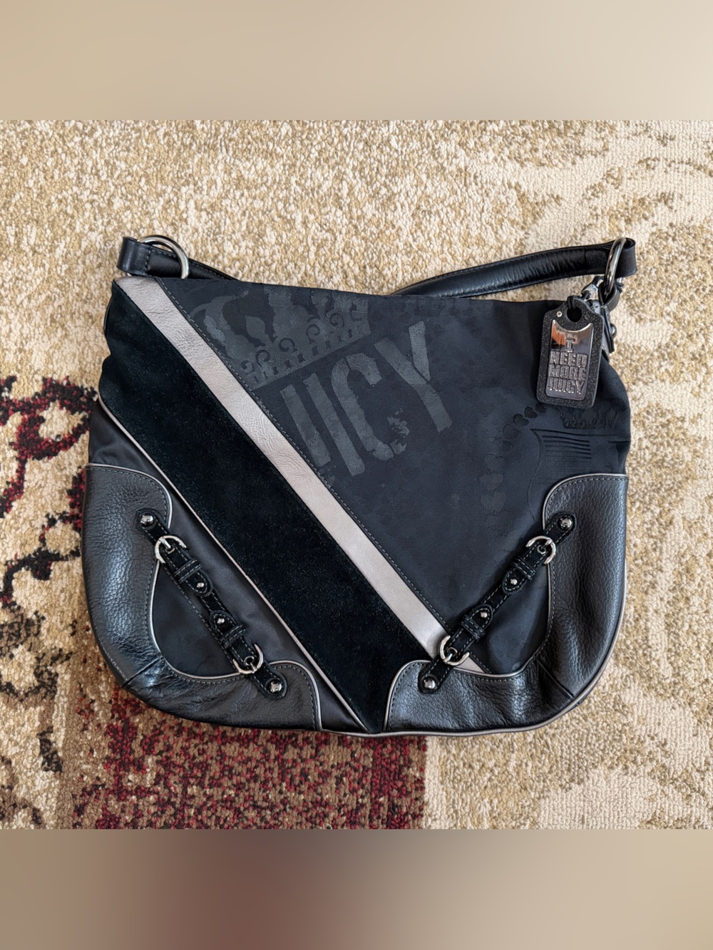 Black Juicy Shoulder Bag with Accent Stripe